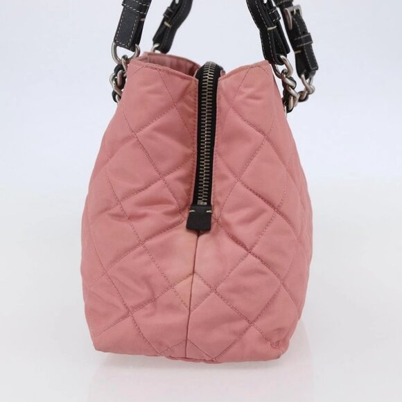 PRADA Quilted Chain Tote Bag Nylon Pink Silver - Picture 3 of 15